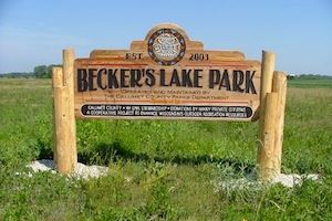 Becker Lake Park sign at the park.