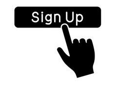 a hand with a finger on a sign up button